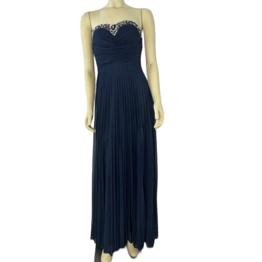 B. Darlin Navy Blue Strapless Maxi Jewel design prom dress size 3-4